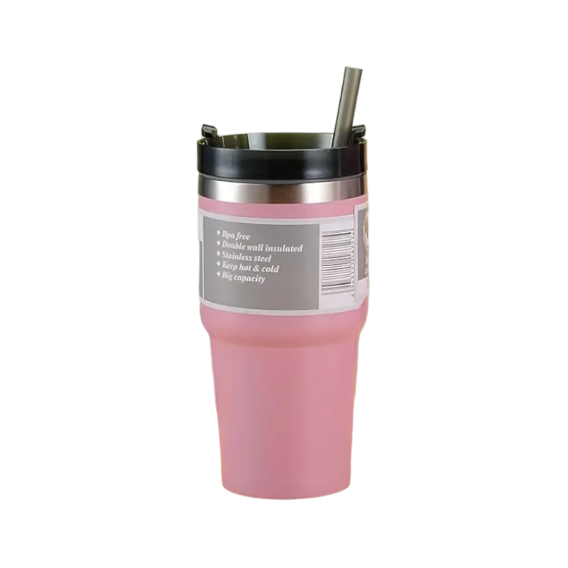 Φορητό παγούρι-θερμός με καλαμάκι - KM2201 - 600ml - 022014 - Pink